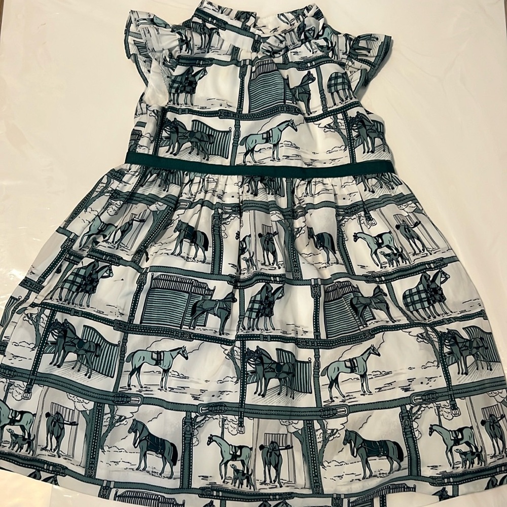 Janie and Jack White and Dark Green Horse Print Party Dress